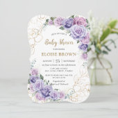 エレガント パープル ライラック ラベンダー ローズ ベビー シャワー 招待状 (スタンド正面)