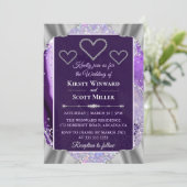 エレガント パープル 偽 ホロ グリッター アゲート ウェディング 招待状 (スタンド正面)