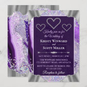 エレガント パープル 偽 ホロ グリッター アゲート ウェディング 招待状 (正面/裏面)