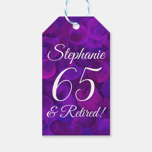 エレガント パープル 65歳 引退 お祝い ギフトタグ (正面)