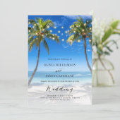 エレガント ビーチ ストリング ライト モダン スクリプト ウェディング 招待状 (スタンド正面)