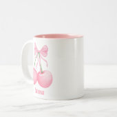 エレガント，ピモダンンク弓のピンクのさくらんぼ,カスタム ツートーンマグカップ (正面左)