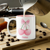エレガント，ピモダンンク弓のピンクのさくらんぼ,カスタム ツートーンマグカップ