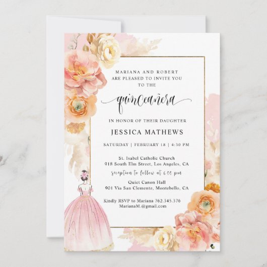 エレガント，ピユニークンクフローラプリンセスキンセアニラ 招待状 (正面)