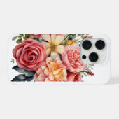 エレガント ピンクのバラ 花束 水彩画  iPhoneケース (裏面横)