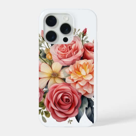 エレガント ピンクのバラ 花束 水彩画  iPhoneケース (裏面)
