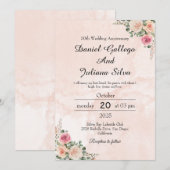 エレガント ピンククリーム フラワー 結婚記念日 招待状 (正面/裏面)