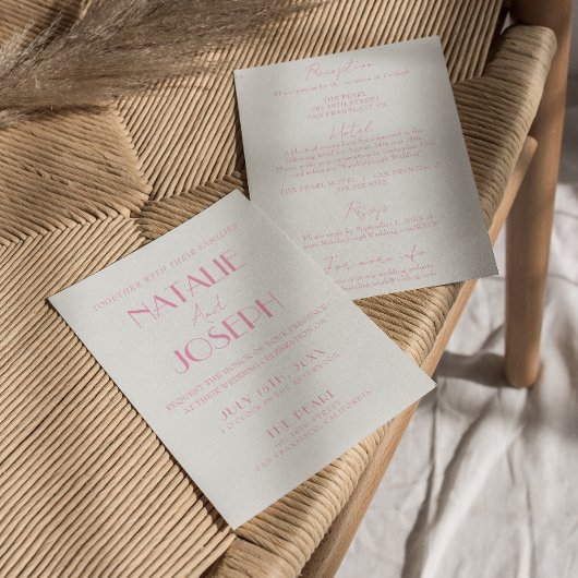 エレガント ピンク オレンジ スタイリッシュ オールインワン ウェディング 招待状