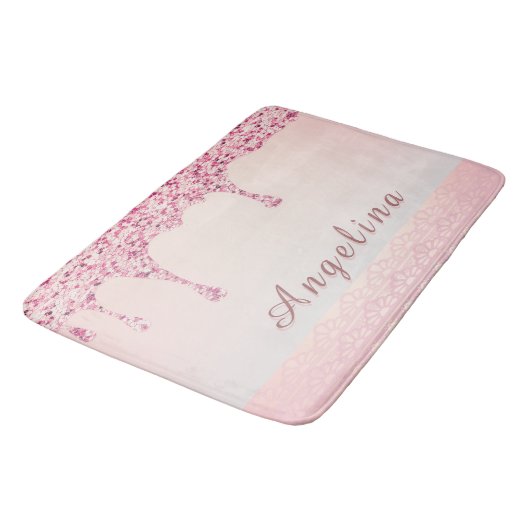 エレガント ピンク グラム グリッター ドリップバス バスマット (アングル)