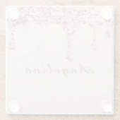 エレガント ピンク グラム グリッター ドリップ ガラスコースター (裏面)