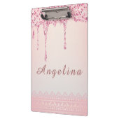 エレガント ピンク グラム グリッター ドリップ クリップボード (左)