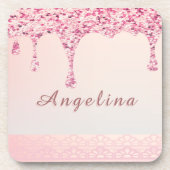 エレガント ピンク グラム グリッター ドリップ コースター (正面)