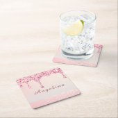 エレガント ピンク グラム グリッター ドリップ スクエアペーパーコースター (インサイチュ)