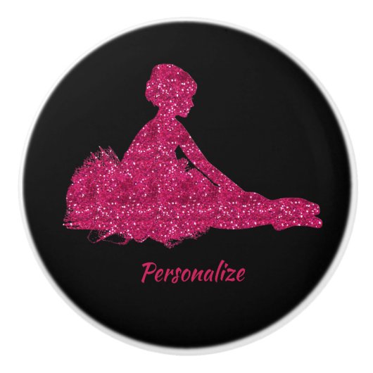 エレガント ピンク グリッター バレリーナ ダンサー オーダーメイド セラミックノブ (正面)