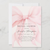 エレガント ピンク コケッタ ボウ ブライダル シャワー 招待状 (正面)