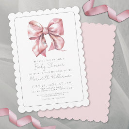 エレガント ピンク コケッタ ボウ ベビーシャワー 招待状