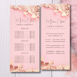 エレガント ピンク ゴールド リーフ ヘアメイク ビューティー サロン ラックカード
