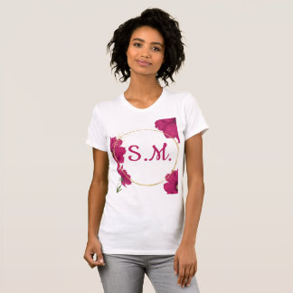 エレガント ピンク フラワー ゴールド サークル Tシャツ