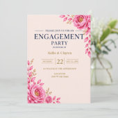 エレガント ピンク フラワー 婚約パーティー 招待状 (スタンド正面)