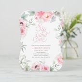 エレガント、ピンク、フローラ水色、SIPとSEE 招待状 (スタンド正面)