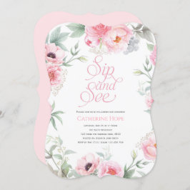 エレガント、ピンク、フローラ水色、SIPとSEE 招待状