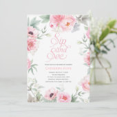 エレガント、ピンク、フローラ水色、SIPとSEE 招待状 (スタンド正面)