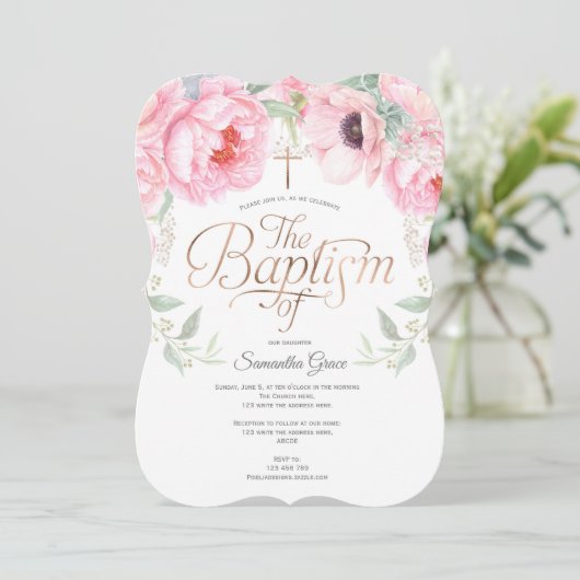エレガント,ピンク,水色,フローラ,《キリスト教》洗礼式や命名式 招待状 (スタンド正面)