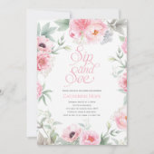 エレガント, ピンク, 花の水彩, お茶会と赤ちゃんの紹介 招待状 (正面)