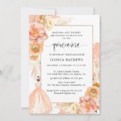 エレガント，ピーチユニークフローラプリンセスキンセアニェラ 招待状 (正面)