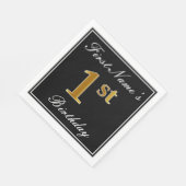 エレガント、フェイク金ゴールド1回目の誕生日+名前をカスタムする スタンダードランチョンナプキン (角)