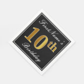 エレガント、フェイク金ゴールド10番目の誕生日+名前をカスタムする スタンダードランチョンナプキン (角)