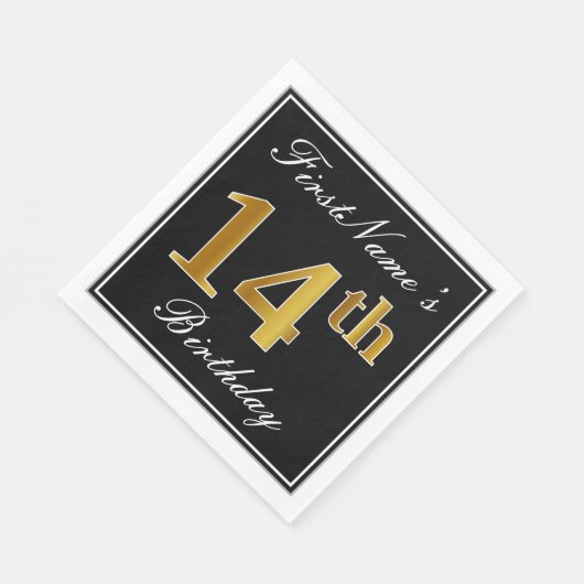 エレガント、フェイク金ゴールド14番目の誕生日+名前をカスタムする スタンダードランチョンナプキン (角)