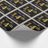 エレガント、フェイク金ゴールド14番目の誕生日+名前をカスタムする ラッピングペーパー (角)