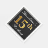 エレガント、フェイク金ゴールド15番目の誕生日+名前をカスタムする スタンダードランチョンナプキン (角)