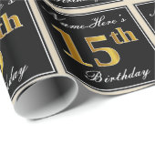 エレガント、フェイク金ゴールド15番目の誕生日+名前をカスタムする ラッピングペーパー (ロールコーナー)