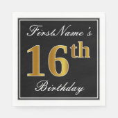 エレガント、フェイク金ゴールド16番目の誕生日+名前をカスタムする スタンダードランチョンナプキン (正面)