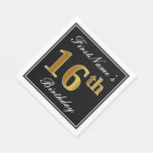 エレガント、フェイク金ゴールド16番目の誕生日+名前をカスタムする スタンダードランチョンナプキン (角)