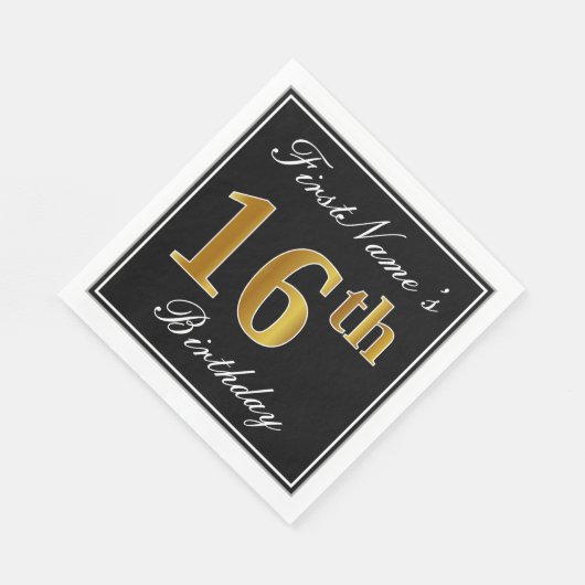 エレガント、フェイク金ゴールド16番目の誕生日+名前をカスタムする スタンダードランチョンナプキン (角)