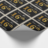 エレガント、フェイク金ゴールド16番目の誕生日+名前をカスタムする ラッピングペーパー (角)
