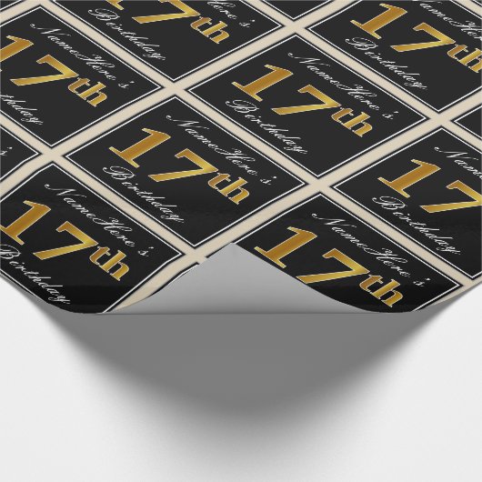 エレガント、フェイク金ゴールド17番目の誕生日+名前をカスタムする ラッピングペーパー (角)