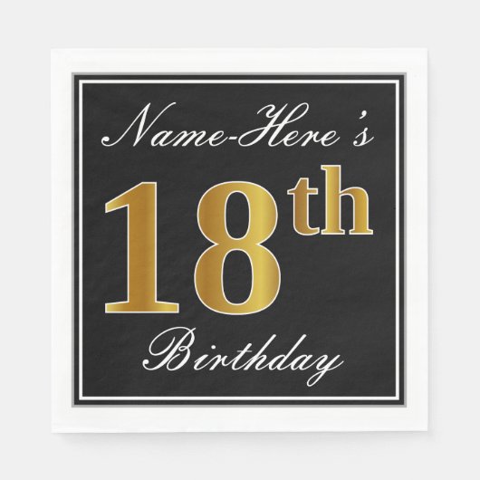 エレガント、フェイク金ゴールド18番目の誕生日+名前をカスタムする スタンダードランチョンナプキン (正面)
