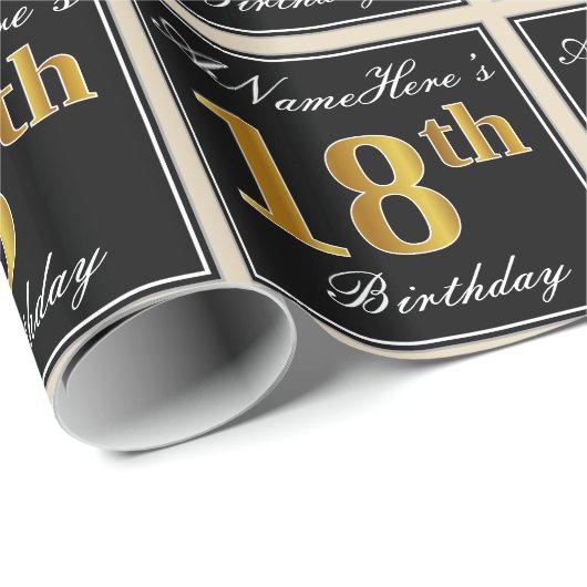 エレガント、フェイク金ゴールド18番目の誕生日+名前をカスタムする ラッピングペーパー (ロールコーナー)