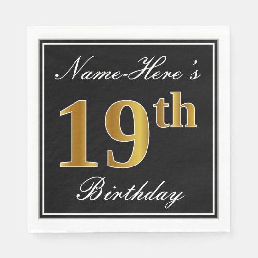 エレガント、フェイク金ゴールド19誕生日+名前をカスタムする スタンダードランチョンナプキン (正面)