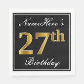 エレガント、フェイク金ゴールド27番目の誕生日+名前をカスタムする スタンダードランチョンナプキン (正面)