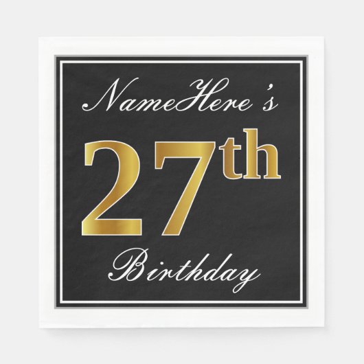 エレガント、フェイク金ゴールド27番目の誕生日+名前をカスタムする スタンダードランチョンナプキン (正面)