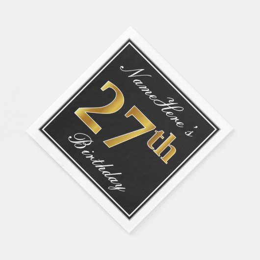 エレガント、フェイク金ゴールド27番目の誕生日+名前をカスタムする スタンダードランチョンナプキン (角)