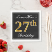 エレガント、フェイク金ゴールド27番目の誕生日+名前をカスタムする スタンダードランチョンナプキン (インサイチュ)