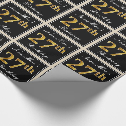 エレガント、フェイク金ゴールド27番目の誕生日+名前をカスタムする ラッピングペーパー (角)