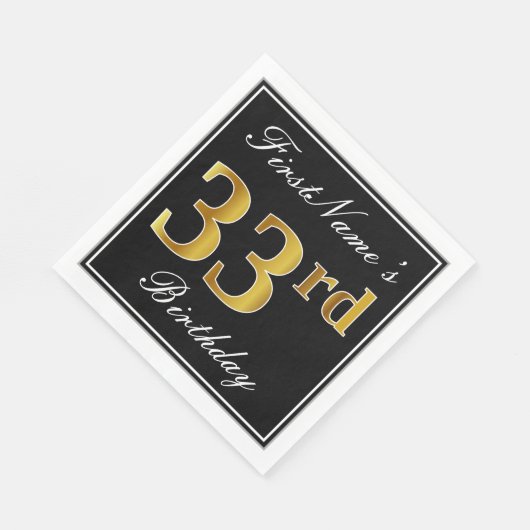 エレガント、フェイク金ゴールド33番目の誕生日+名前をカスタムする スタンダードランチョンナプキン (角)