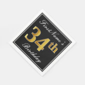 エレガント、フェイク金ゴールド34番目の誕生日+名前をカスタムする スタンダードランチョンナプキン (角)